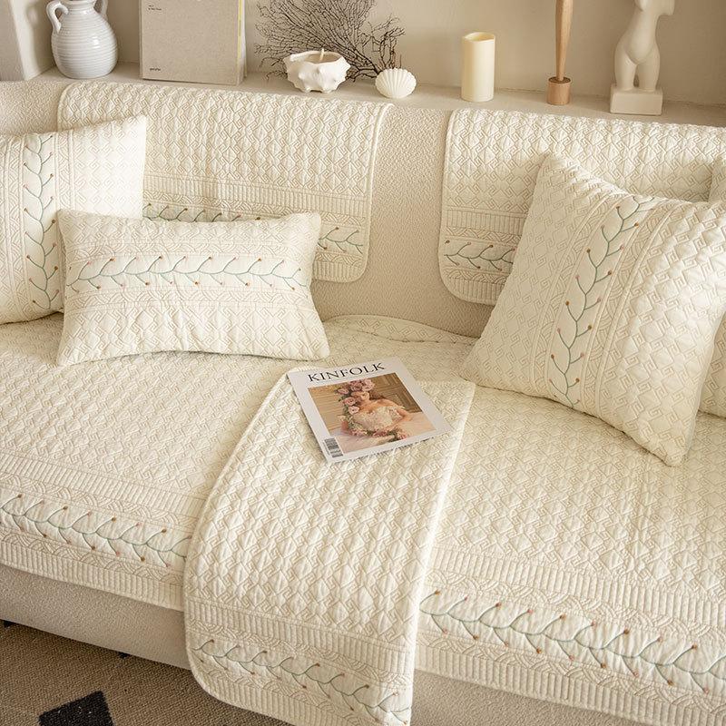 Small Fresh Style Sofa Cushion Four Seasons Universal Washed Cotton Simple Cover Back Towel Cover Cloth Non-Slip Cushion