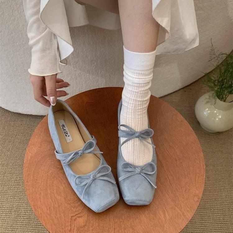 Fashion Women's Mary Jane Shoes Soft Butterfly Knot Thick Bottom Velvet Surface Increased Height Spring Single Shoes Korean Style