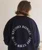 BONIEE [Fleece Lined] Back Circle Typo Graphic Logo Graphic Oversized Sweatshirt Navy