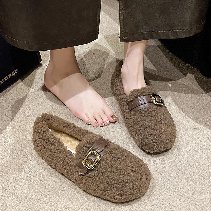 Fashion Xiaoxiangfeng fluffy shoes women's new Doudou shoes super soft short plush cotton shoes for pregnant women