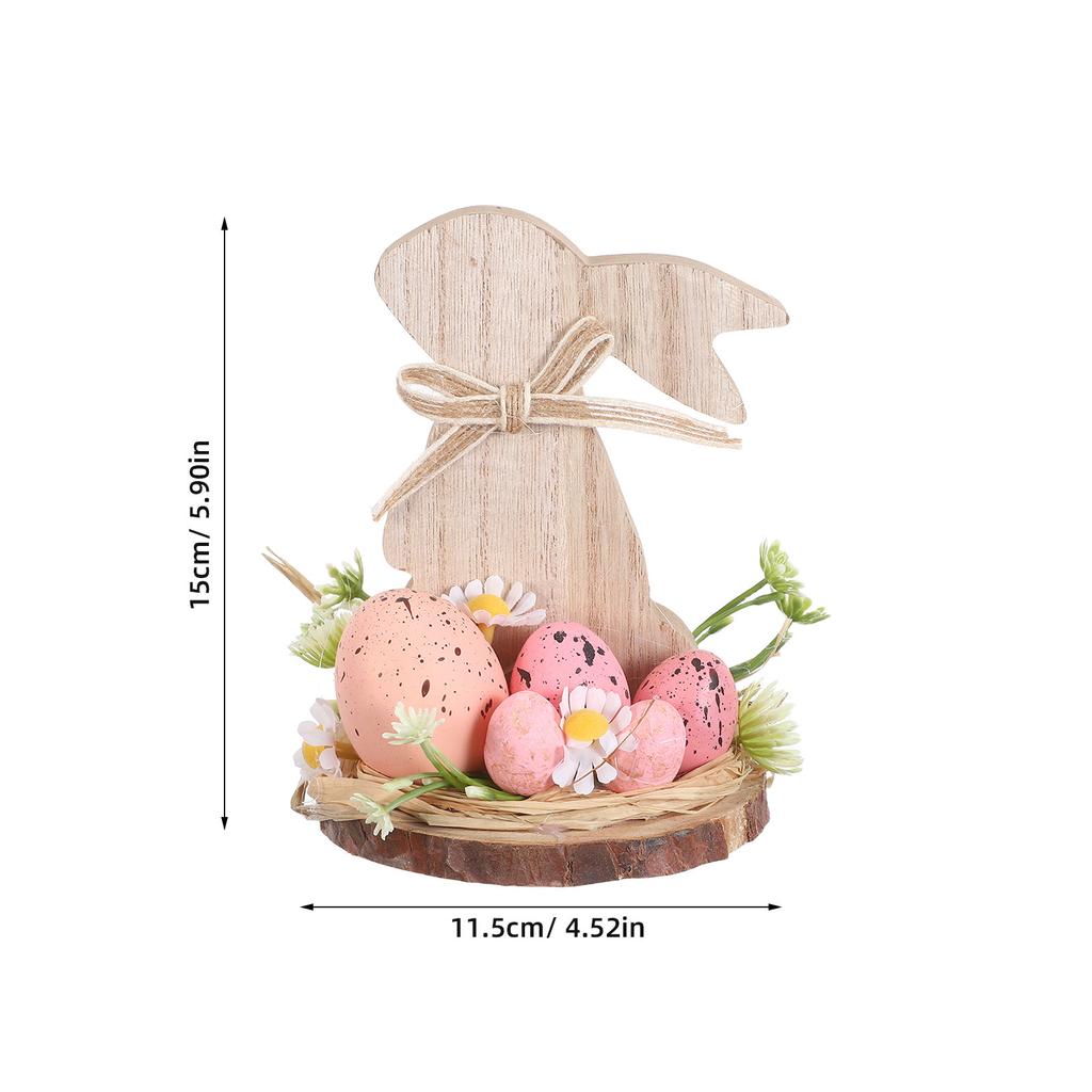 Vintage Wooden Easter Bunny Tabletop Centerpiece Farmhouse Spring Decor Egg Hugging Rabbit with Flowers for Dining Table Cabinet
