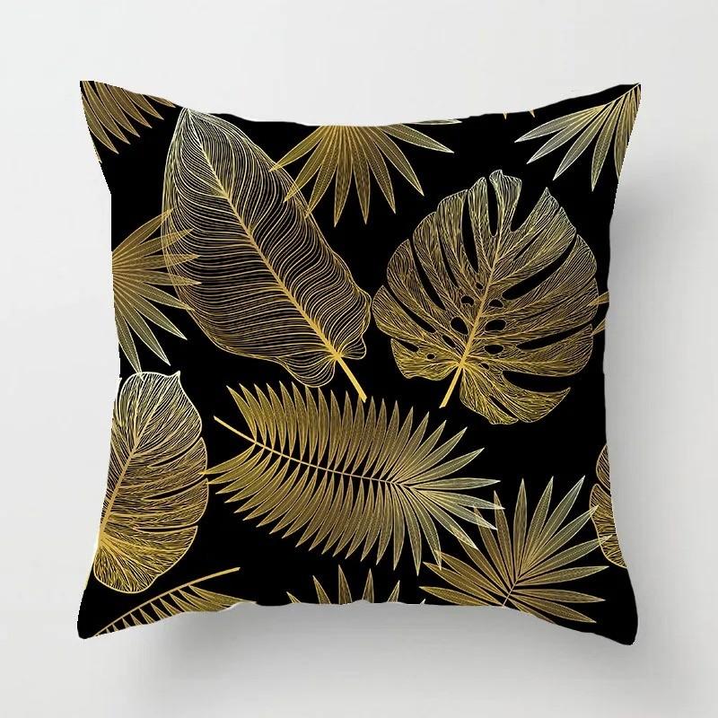 Golden Tropical Leaf Pattern Pillow Covers Pattern Cushion Cover Suitable for Sofa Bedroom Car Pillow Cover