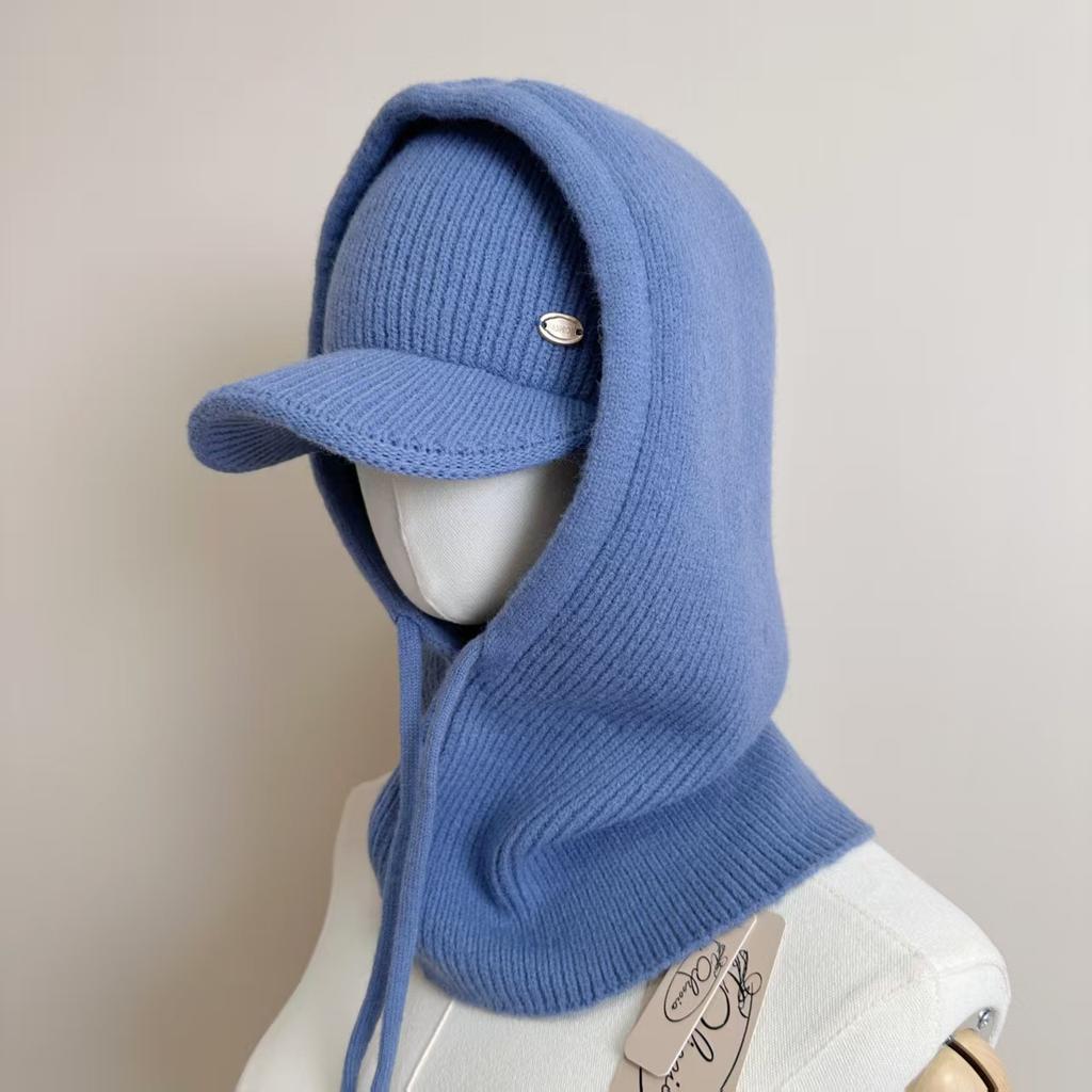 Chapeau d'automne et d'hiver pour femme, mode polyvalente, cagoule, bonnet à trou sur le dessus, casquette de baseball, écharpe intégrée, ensemble deux pièces
