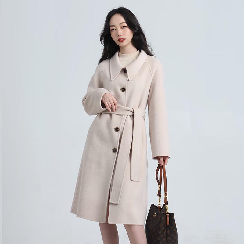 

Элегантное женское двустороннее пальто Fengxun из 100% шерсти ягненка с поясом L