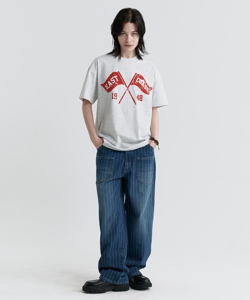 MAGOODGAN Swagber 3598 East Coast Oversized Red At Melange Grey Short Sleeve Tee