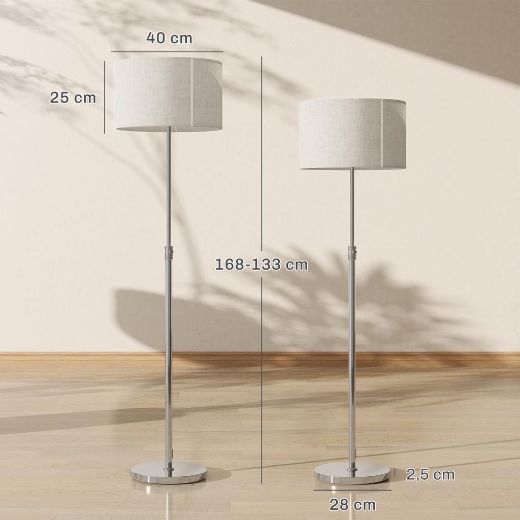 Floor Lamp Dimmable with Linen Shade E27 Height-adjustable Beige