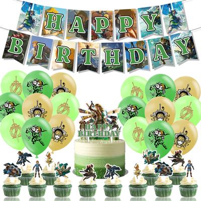 Párty potřeby Legenda o Zeldě včetně banneru, balónků, ozdob na cupcaky