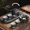 Zen Black Pottery Kung Fu Tea Set with Tea Warmer