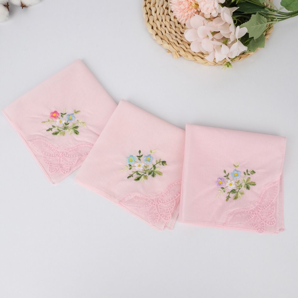Elegant Cotton Square Handkerchief Reusable Soft Lace Flower Hanky Hankies Fabrics For Women