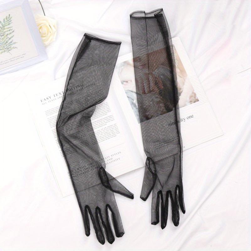 

Модные длинные прозрачные перчатки из тюля, ультратонкие эластичные варежки с полным пальцем, сетчатые перчатки до локтя, перчатки для невесты, солнцезащитные варежки для вождения 55cm чёрный