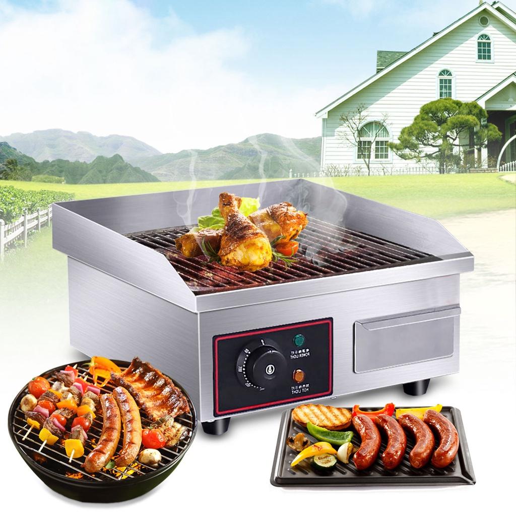 220V Electric Countertop Griddle 16Inch Stainless Steel Adjustable Temp Control Restaurant Grill Smokeless Grill BBQ Griddle 1500W
