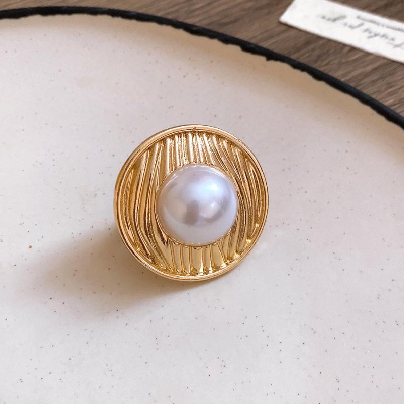 Gold Plated Zircon Pearl Glass Tassel Open Ring - Luxury Statement Piece Ring