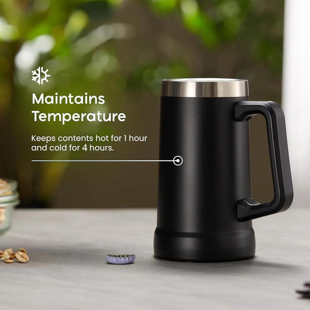 Insulated Beer Stein Drinking Coffee Mug Stainles Steel Tumbler Bottle with Handle Double Walled Thermal Mug Keep Drink Ice Cold