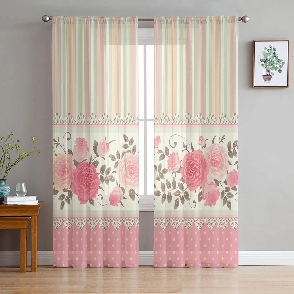 Dahlia Watercolor Flower Voile Curtains For Bedroom Tulle Window Curtain For Living Room Sheer Curtains Blinds Drapes
