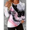 Aesthetic Pink Black White Liquid Marble Graphic Long Sleeve Tee, Ladies Daily Street Casual Pullover