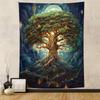Tapzen Tree Of Life Tapestry For Bedroom - Moon Star Galaxy Forest Nature Wall Hanging - Boho Plant Vertical Decor For Living