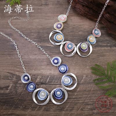 Kleur schilderij olie parel ingelegd hol rond bloem ketting, dames high-end bloem ketting