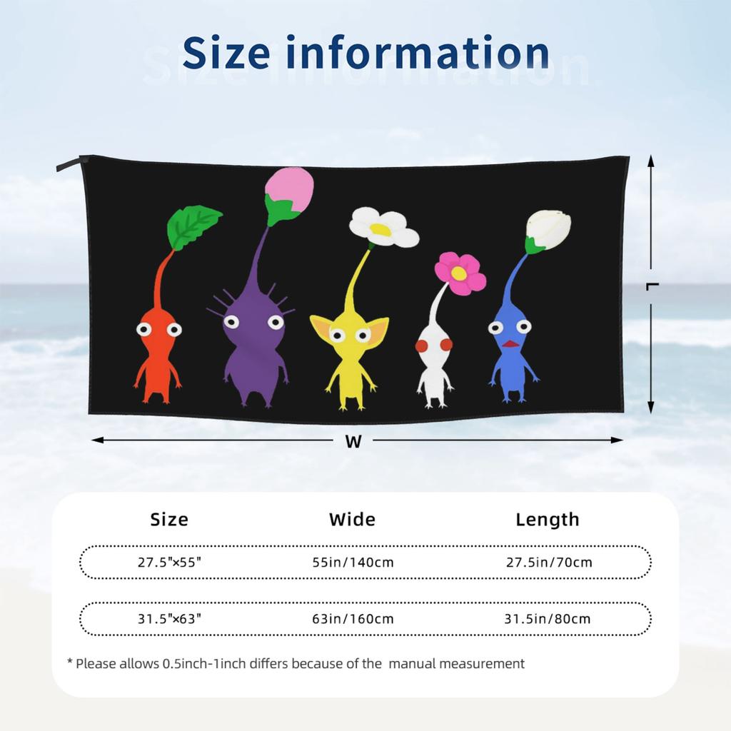 Cute Pikmin Pattern Blue Beach Towel Soft Microfiber Quick Dry Absorbent Quick Towels For Swimming