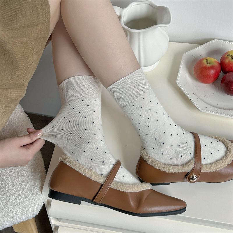 Women's Polka Dot Pile Socks, Autumn and Winter Socks, Wool Socks, Sweat-absorbing and Warm Mid-calf Socks, Pile Socks