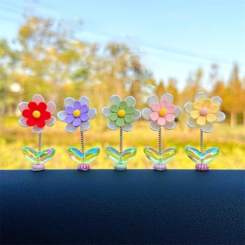 5Pcs Creative Cute Daisy Car Decoration Car Center Console Dashboard Ornament Shake Head Flower Car Home Interior Accessories