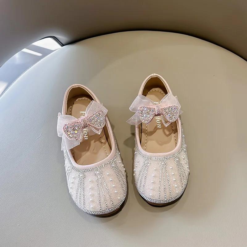 

Kids Princess Shoes Mesh Lace Bow Girls Flat Shoes Non-slip Soft Sole New Children Dance Performance Shoes Round Toes Cute 24