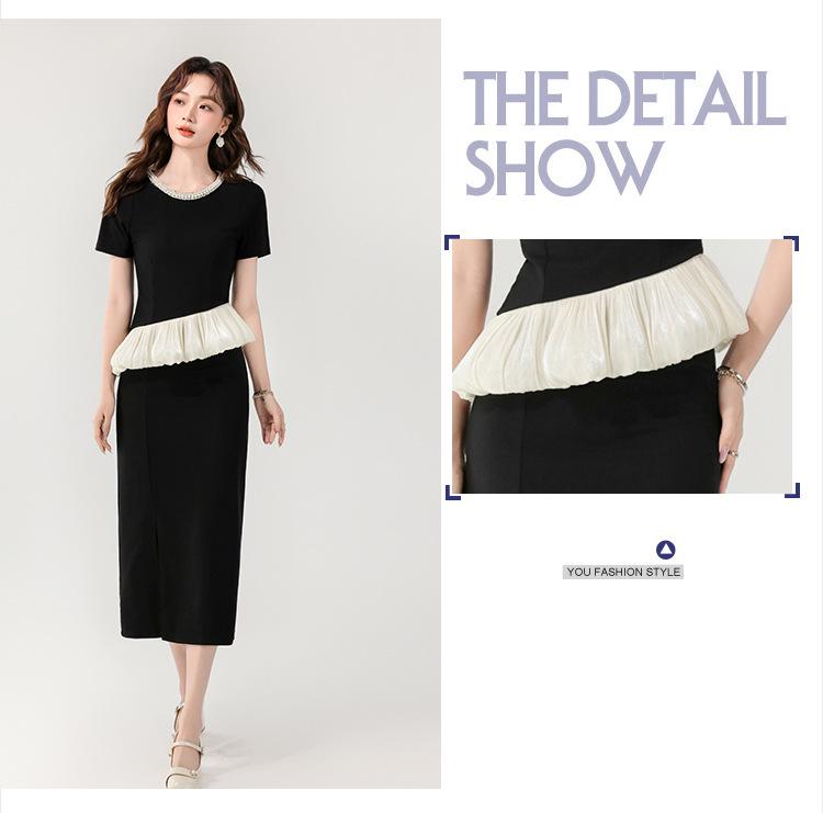 Summer Celebrity Chic Beaded Two-Piece Set with Ruffle Slit Skirt