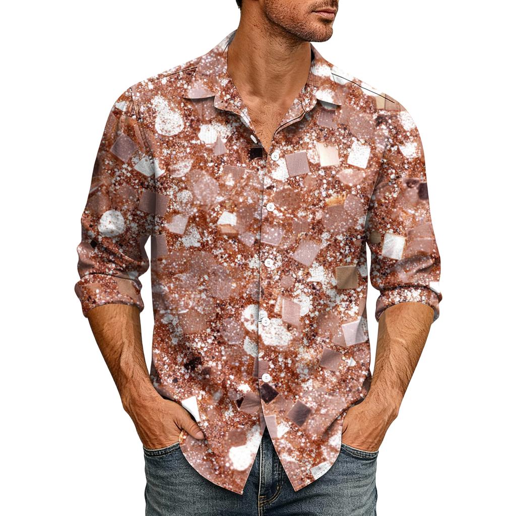 Tenue Sequin Disco Années 70 pour Homme Chemise à Sequins Coupe Festive Chemise Hawaïenne Nouvel An Boutonnée Chemise Chemise pour Homme Non-Repassage Vintage Chemise à Paillettes