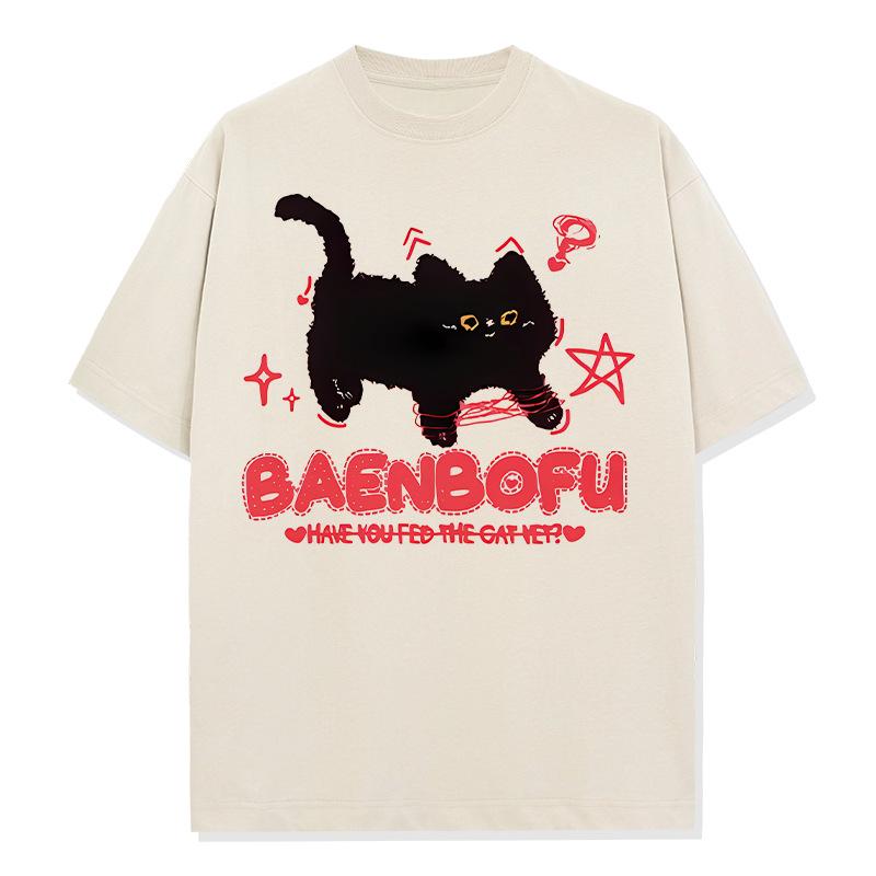 

Летний креативный повседневный принт с котом из чистого хлопка, плотный свободный, с коротким рукавом, из чистого хлопка, винтажный, с круглым вырезом, модный бренд Ins XXXXXL