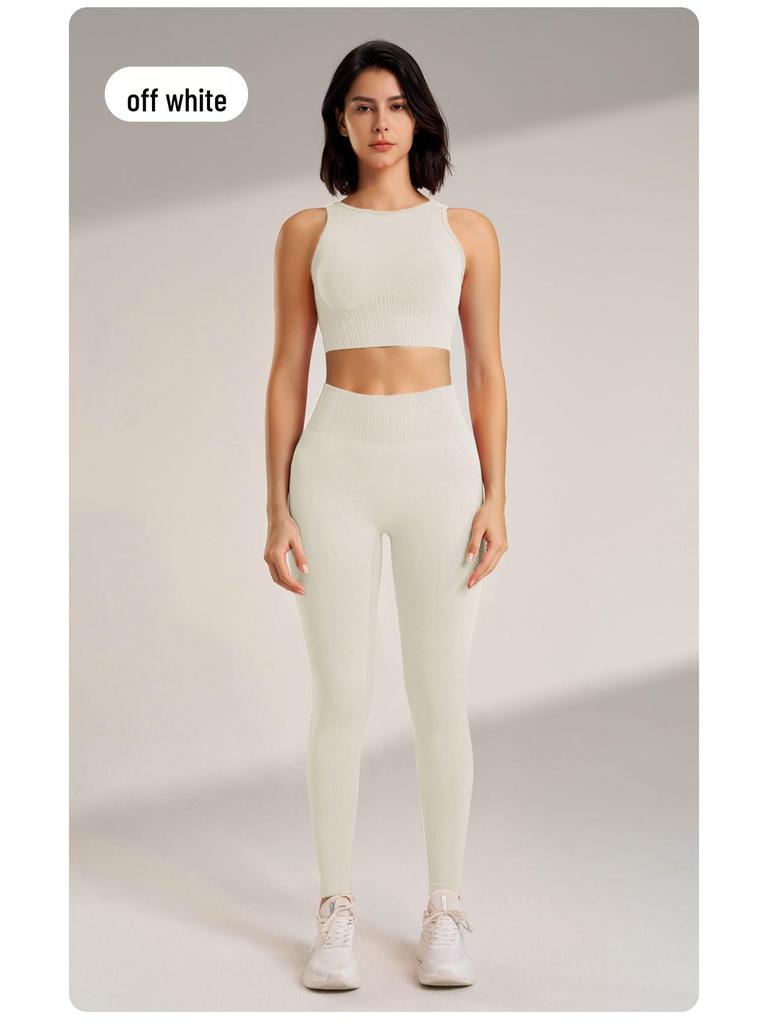 Women's Fitness Yoga Set: Peach Running Bra & Slimming Pants