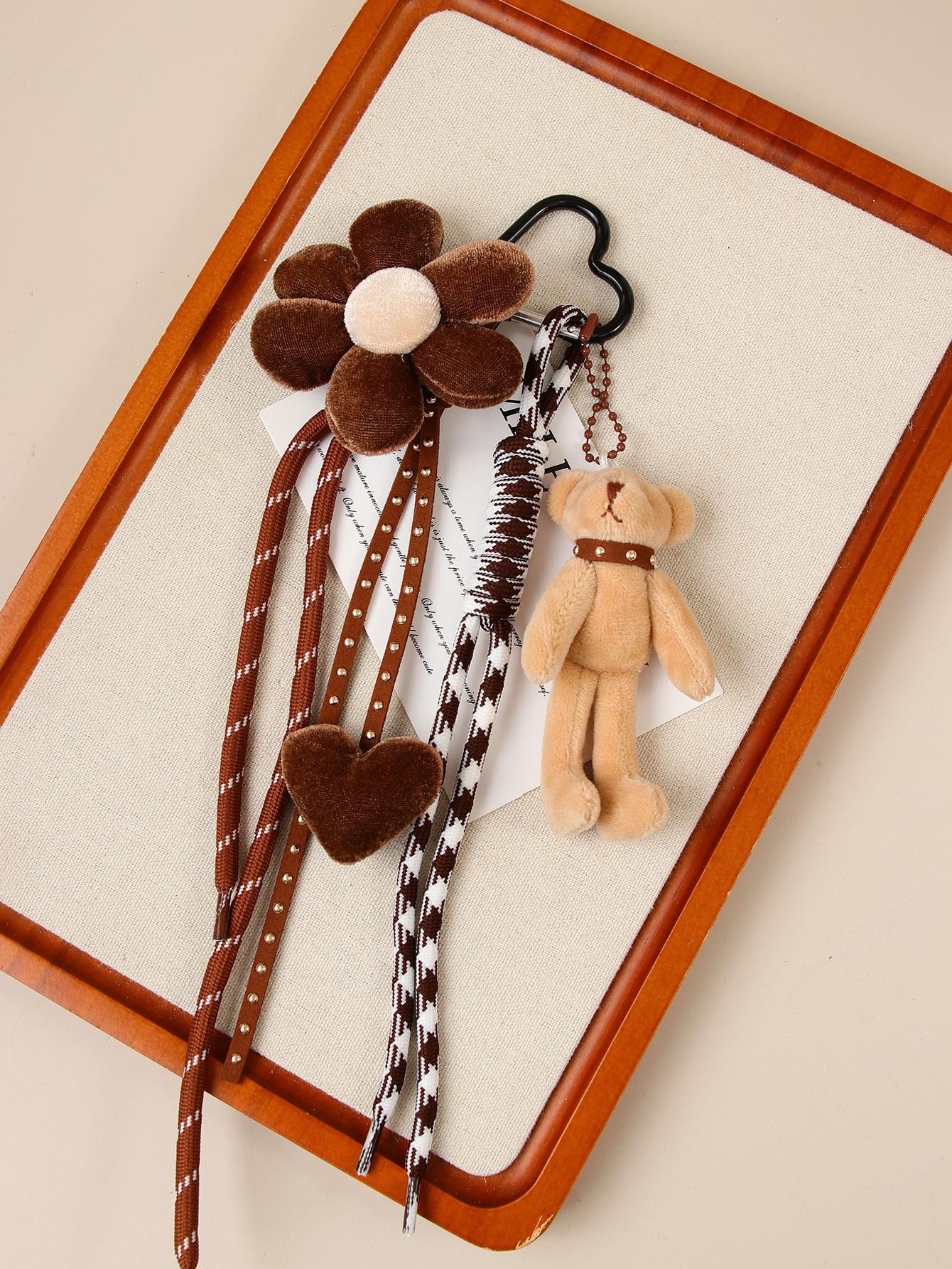 Cross-border explosion ins exquisite cartoon plush bear bag pendant velvet love flower versatile keychain pendant