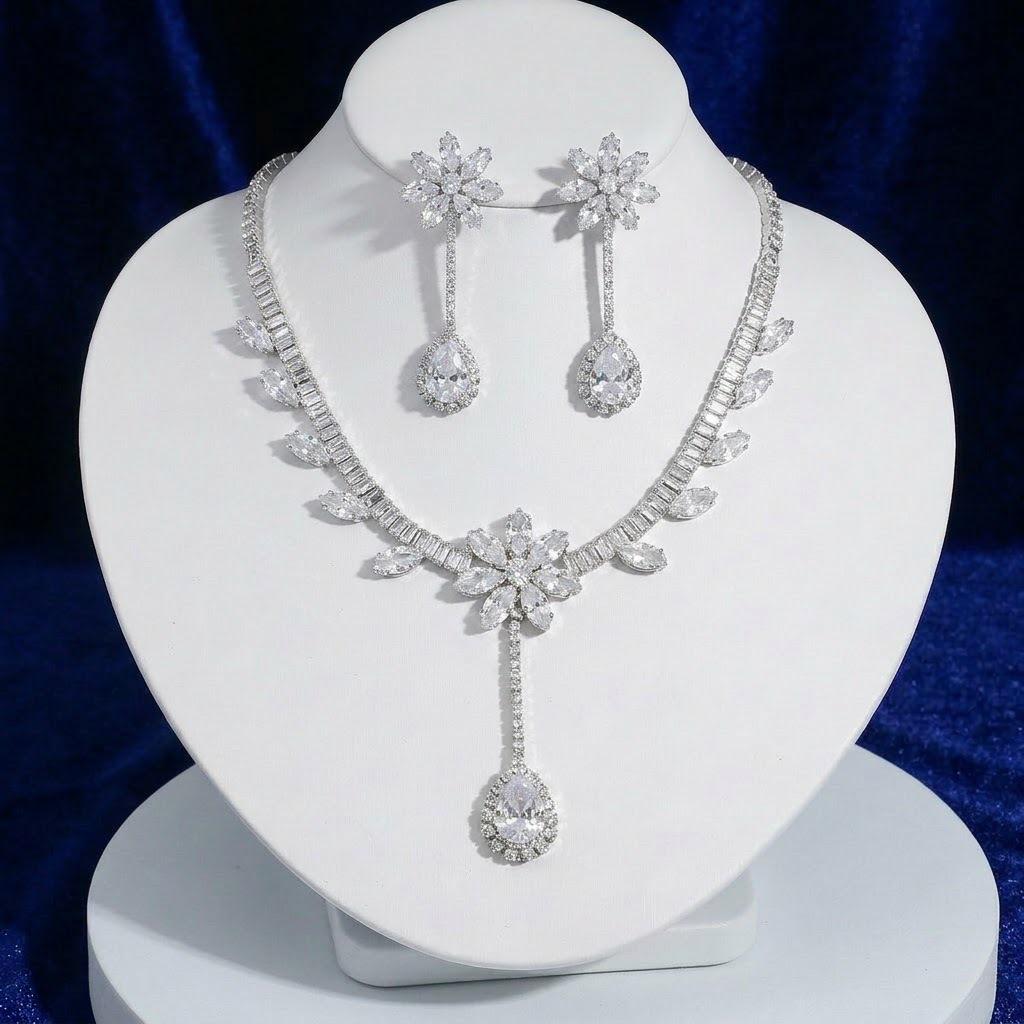 European & American Style Zircon Sunflower Necklace & Earrings Set