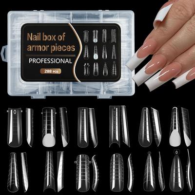 288pcs 12 Styles Nail Art Model Extend Crystal Nail Plate Transparent Nail Film French Acrylic Long Fake Nails Nail Forms