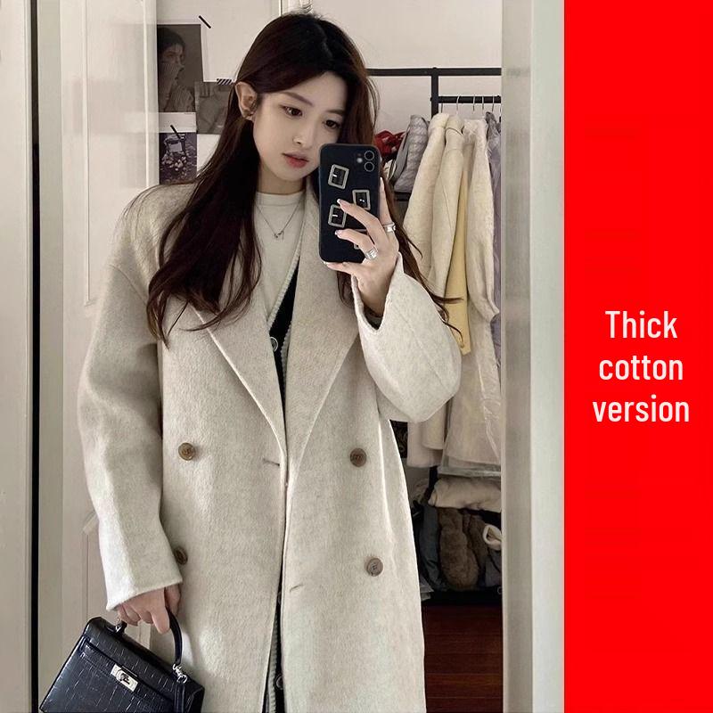 2025 Women's Gray Wool Coat: Mid-Length, Thickened, Korean Style for Autumn/Winter