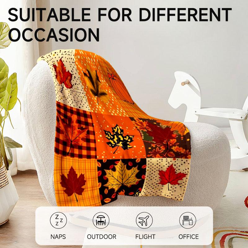 1 piece autumn-themed patchwork flannel blanket, perfect for sofa, bed, office; ideal gift for family, friends, and holidays.