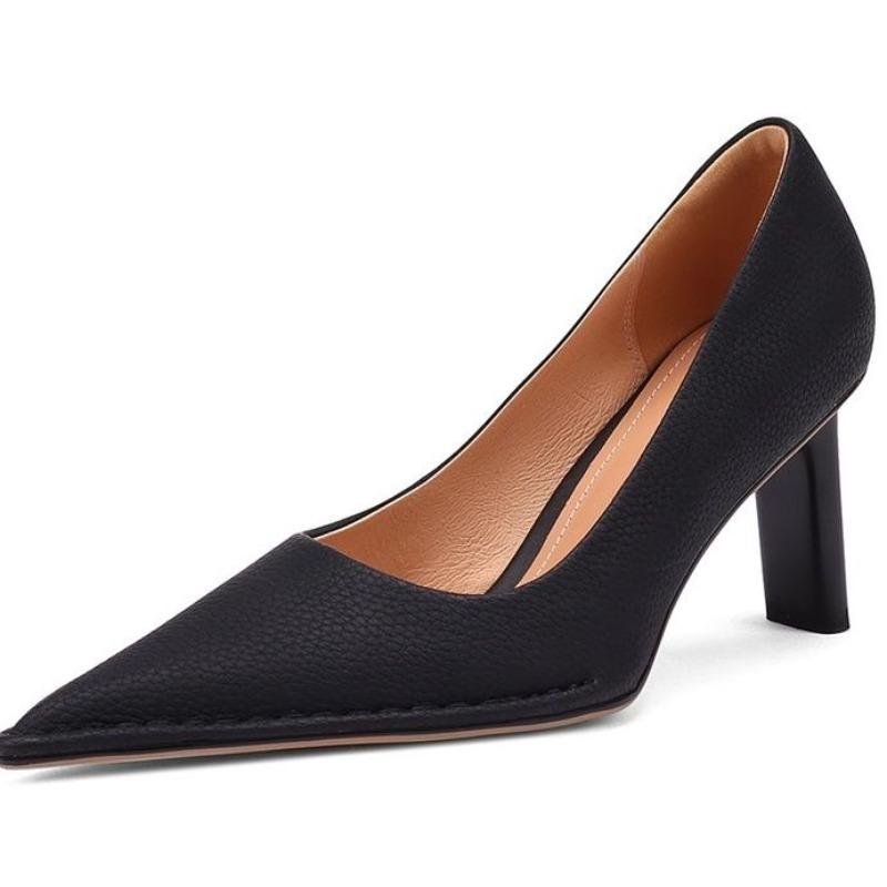 Fashion Block Heel Single Shoes Autumn New Pointed Toe Shallow Mouth Car Stitch Anti-Slip Wear-Resistant High Heels