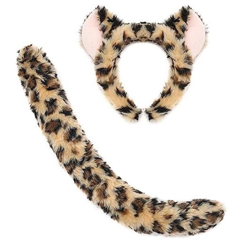1/2/3/4 Animal Leopard Costume Accessories Leopard Ears Headband Tail Bowtie Tutus Skirt Halloween Cosplay Party Props
