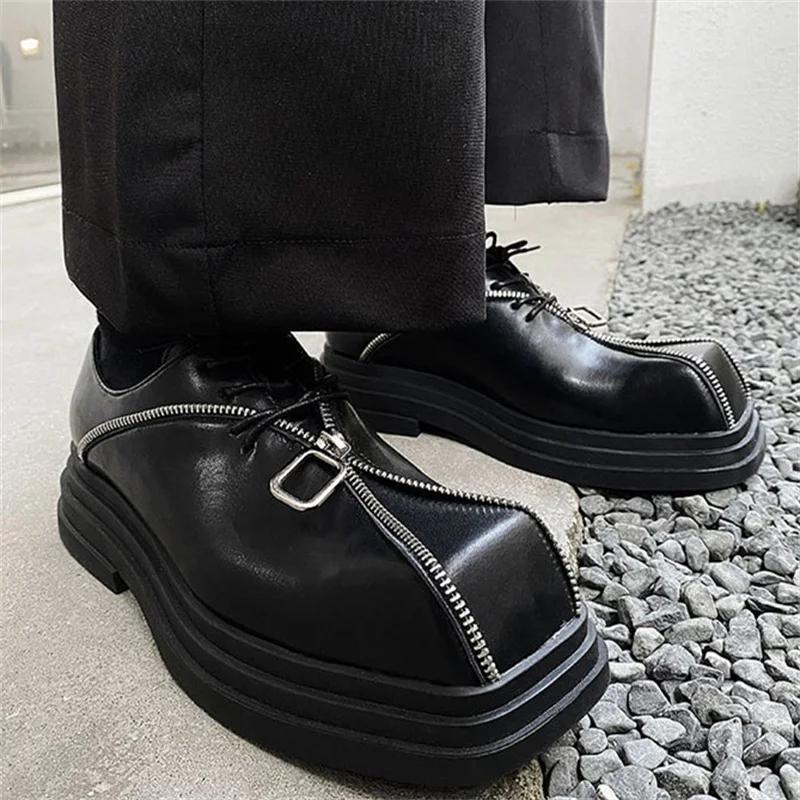 

Модная весенне-осенняя мужская обувь с квадратным носком, на шнуровке, на платформе, кожаная, повседневная обувь для мужчин 43
