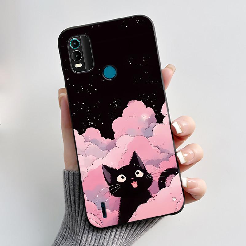 

Soft Shockproof Black Case For Nokia C21 Plus Casing For Nokia C22 Popular Viral Fluffy White Bunny Printed Pattern Back Cover Nokia C22