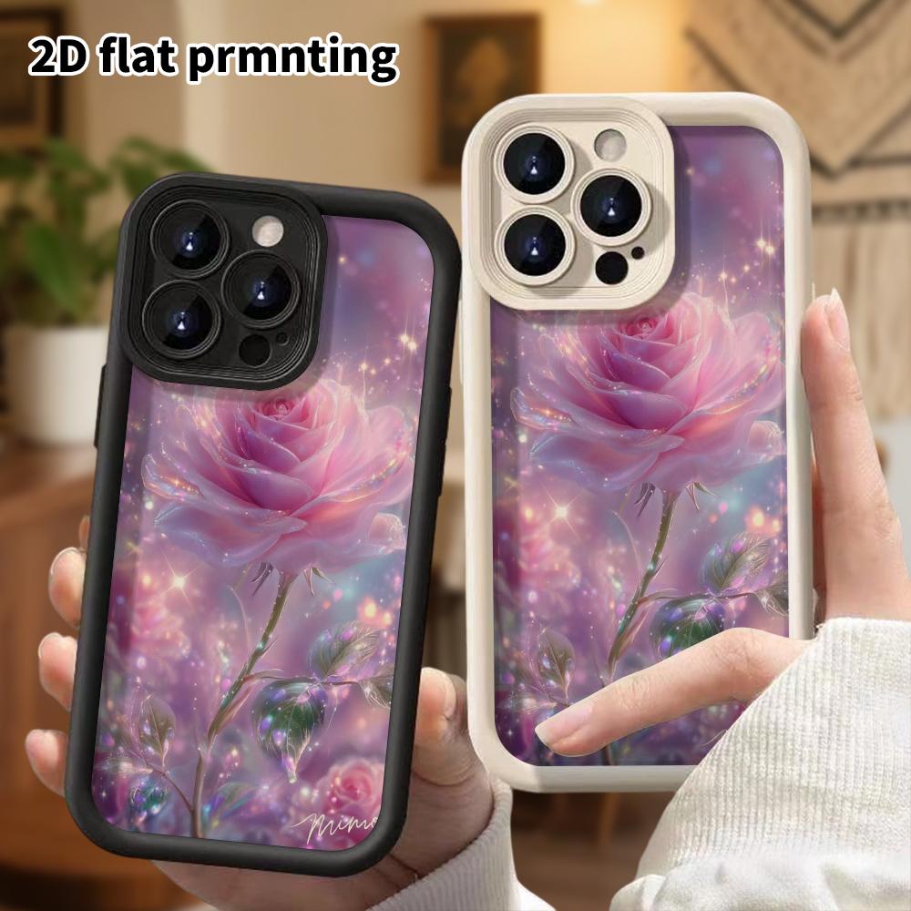 Phone Case: 2D Flat Design Suitable for iPhone 18 17 16 15 14 13 Pro Stepped Protective Case, Dreamy Rose, Christmas and Halloween Gift