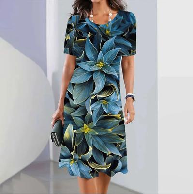 5XL Plus Size Women Clothing Red Christmas Elk Fashion Funny Cute Short Sleeve Print Dress X-Mas Snowman Snowflake Loose Dresses