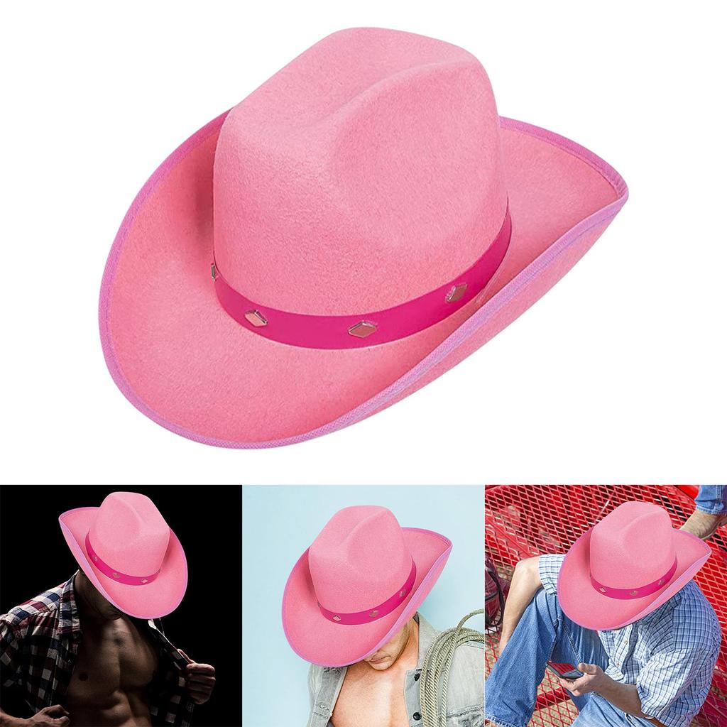 Cowboy Hat Western Wide Brim Felt Polyester Detail And Metal Embellishment Adjustable Closure