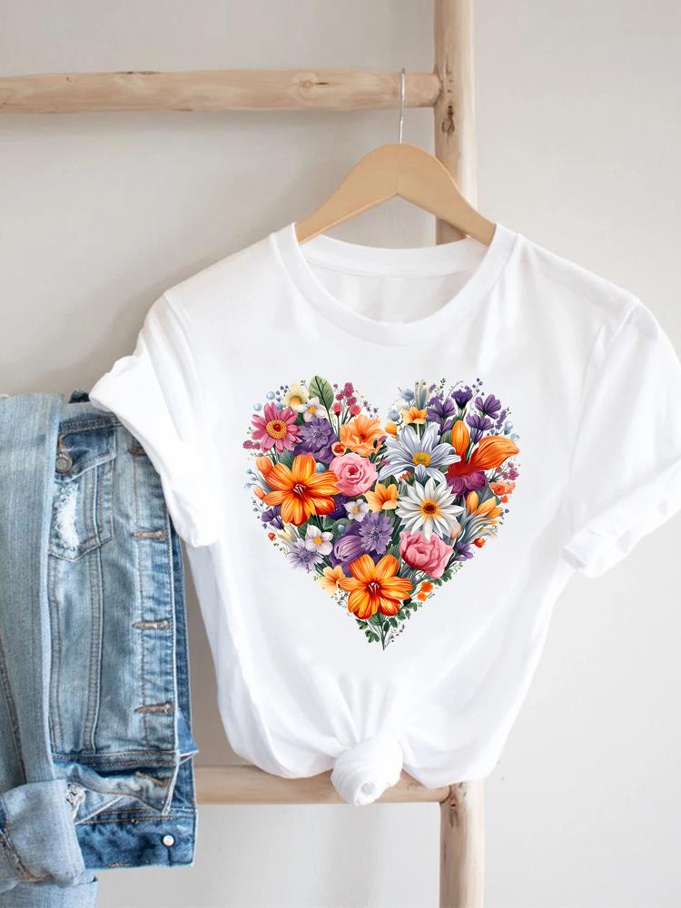 Trend Lovely Flower Cute Unisex T Shirt Short Sleeve Tee Ladies Casual Top Female Clothing Fashion Tshirt