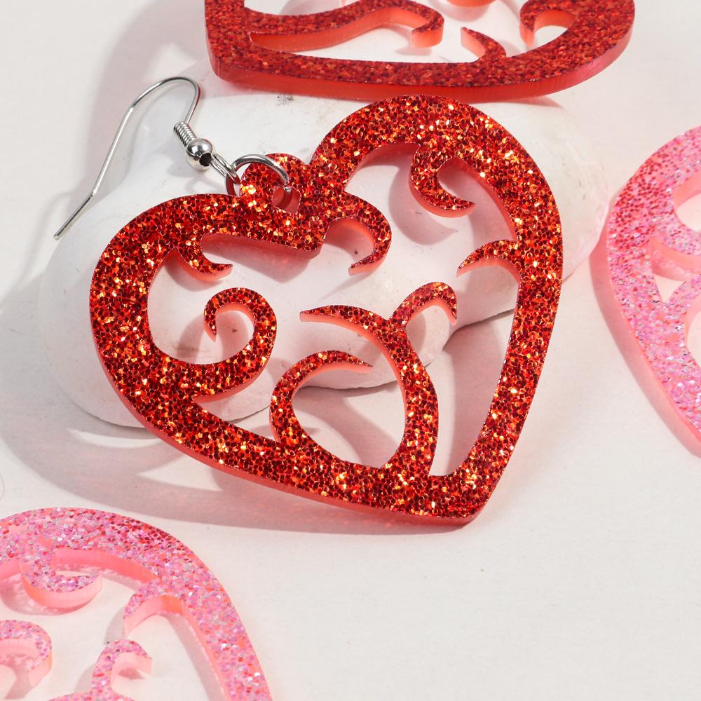 New Valentine's Day Heart Acrylic Earring for Women Girls Creative Glitter Love Vine Hollow Drop Earrings Fashion Jewelry Gifts
