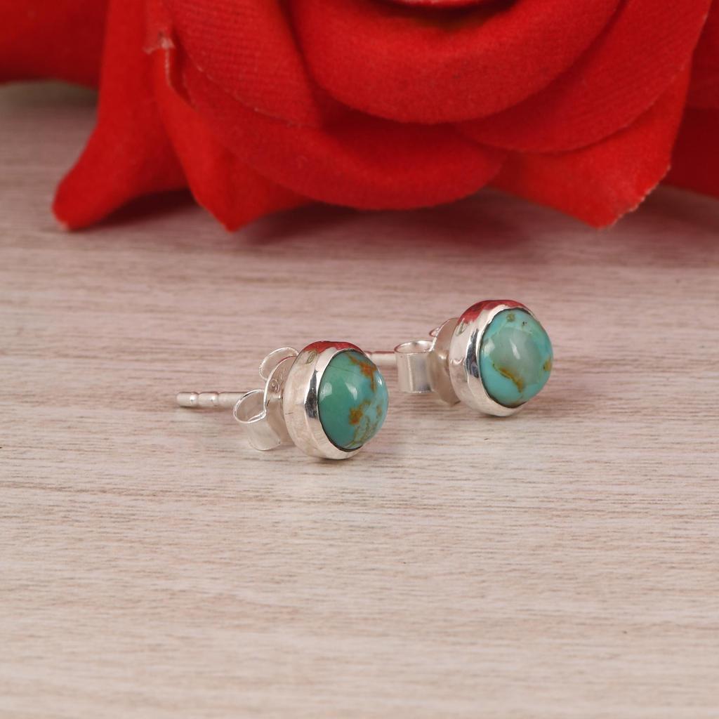 Natural Kingman Turquoise Hammered Stud Earrings.