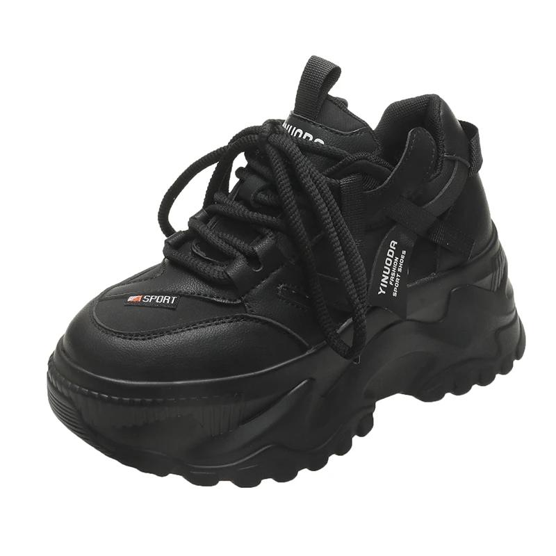 Large size 42 New Women Casual Platform Sneakers High Heels 8CM Autumn Sports Leather Shoes Breathable Trainers Chunky Sneakers