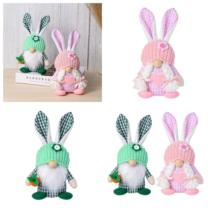 Chaoya Easter Fabric Faceless Bunny Couple Dolls Knitted Hat Decoration Figurines
