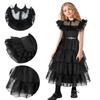 Wednesday Addams Kids Dress Cosplay Costume Party A-shaped Tiered Skirt