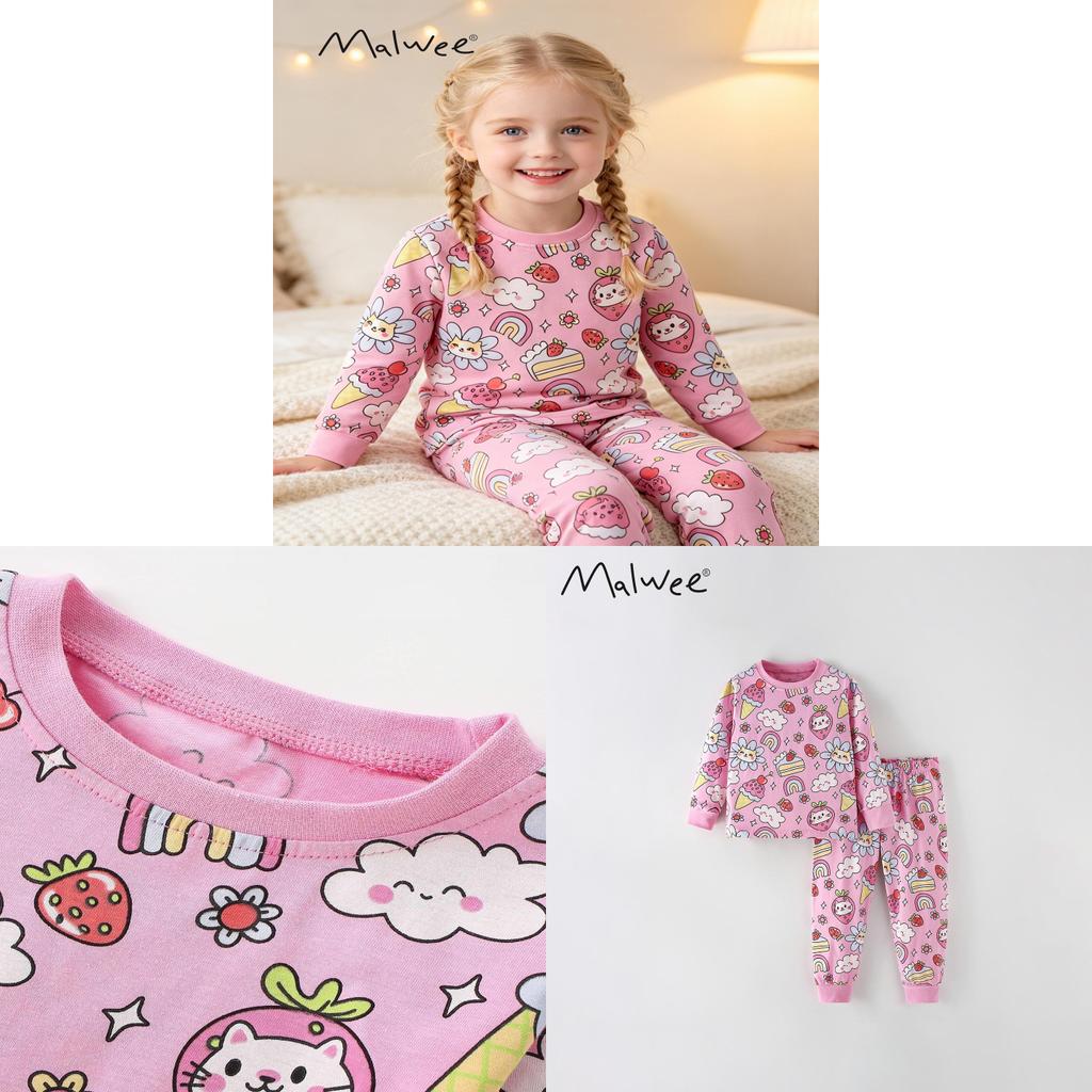 Girl Fall Print Cotton Pajama Set With Long Sleeve Top And Pants For Kids