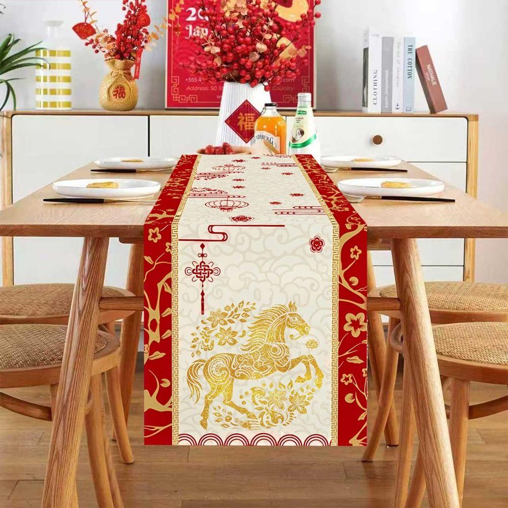 Wine Glass Chinese New Year Table Runner Fireworks Merry New Year Decorations  New Year Gift