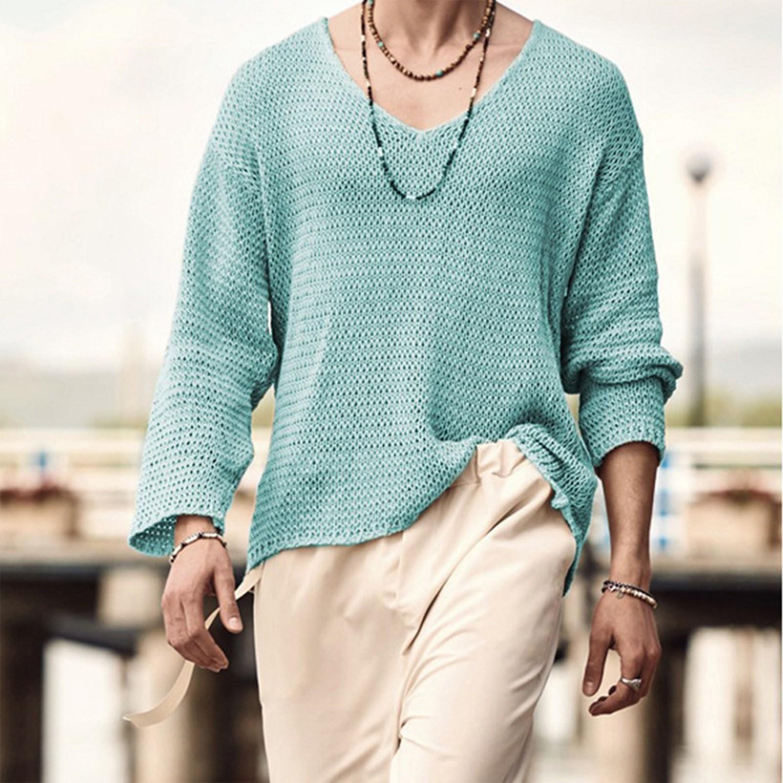 

Свитер с v-образным вырезом в европейском и американском стиле, мужской однотонный вязаный топ с длинными рукавами XL